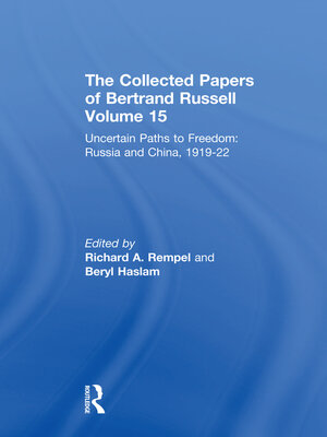 cover image of The Collected Papers of Bertrand Russell, Volume 15